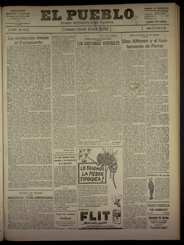 Miniatura de El Pueblo : Diario republicano de Valencia  del 25 de julio de 1931, nº 13.513