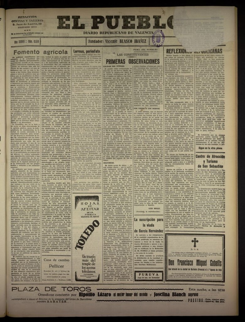 Miniatura de El Pueblo : Diario republicano de Valencia  del 31 de julio de 1931, nº 13.518