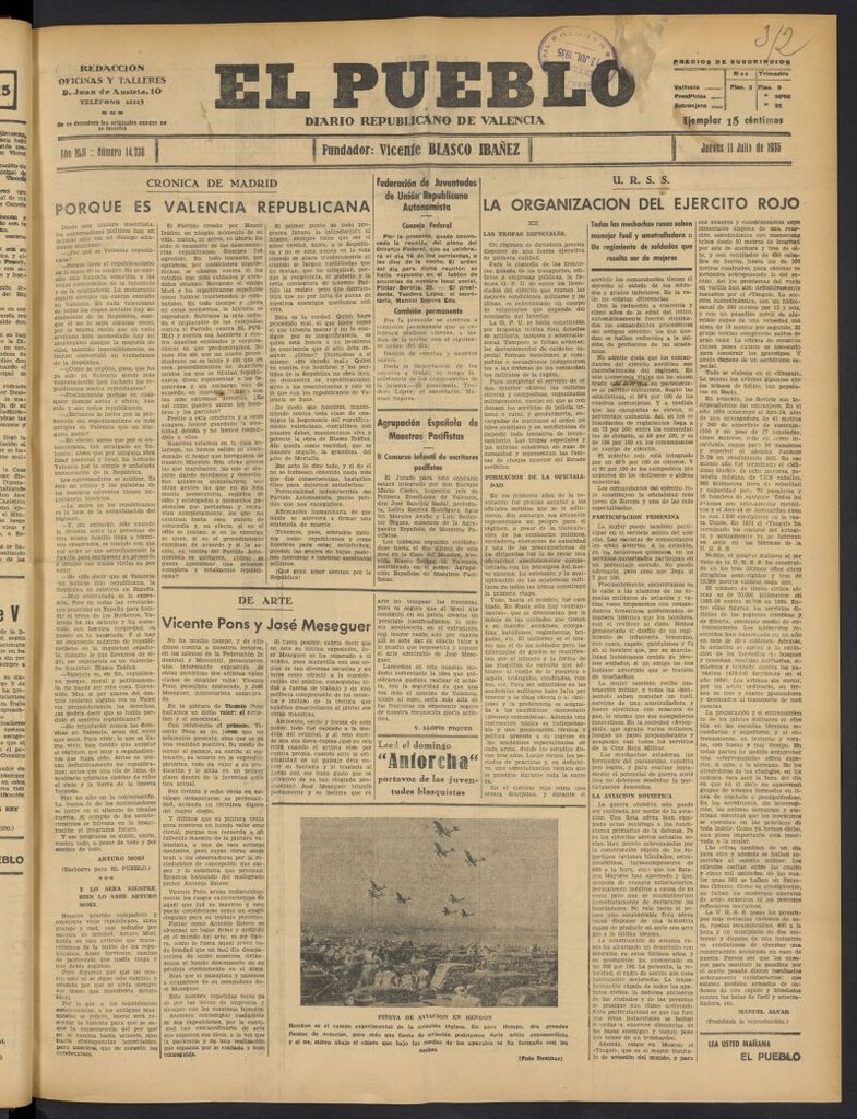 Miniatura de El Pueblo : Diario republicano de Valencia del 11 de julio de 1935, nº 14.730