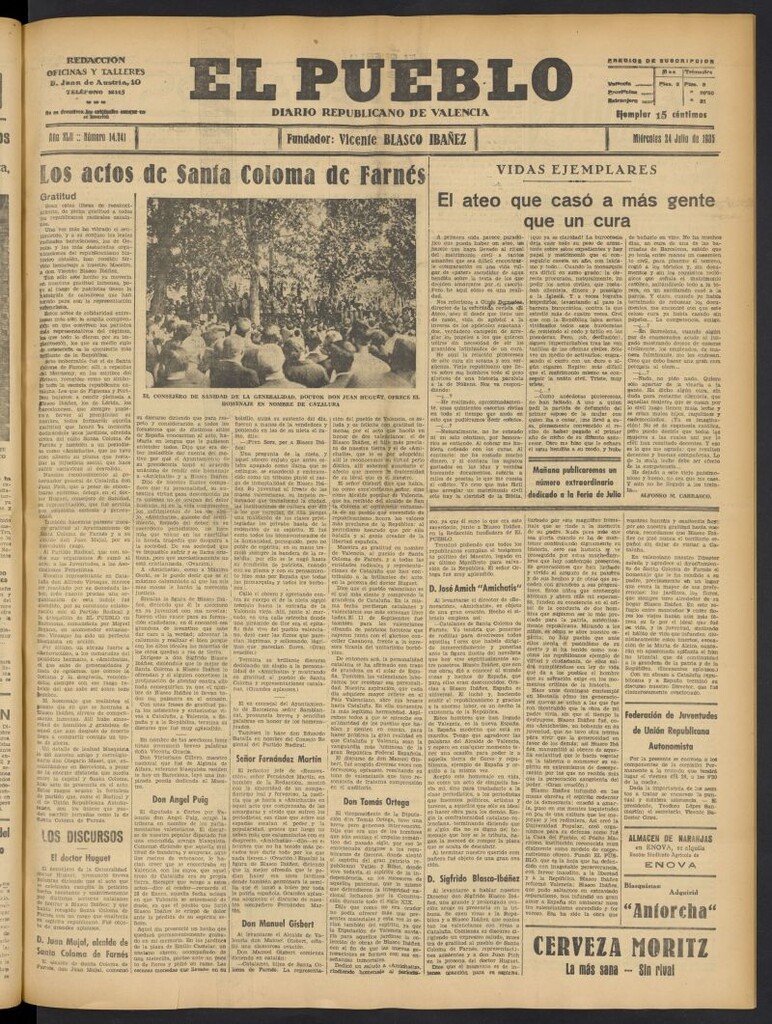 Miniatura de El Pueblo : Diario republicano de Valencia del 24 de julio de 1935, nº 14.741