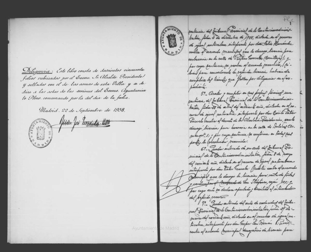 Miniatura de Actas de acuerdos del Ayuntamiento. Tomo 877 del año 1958 (22 septiembre 1958 a 17 abril 1959)