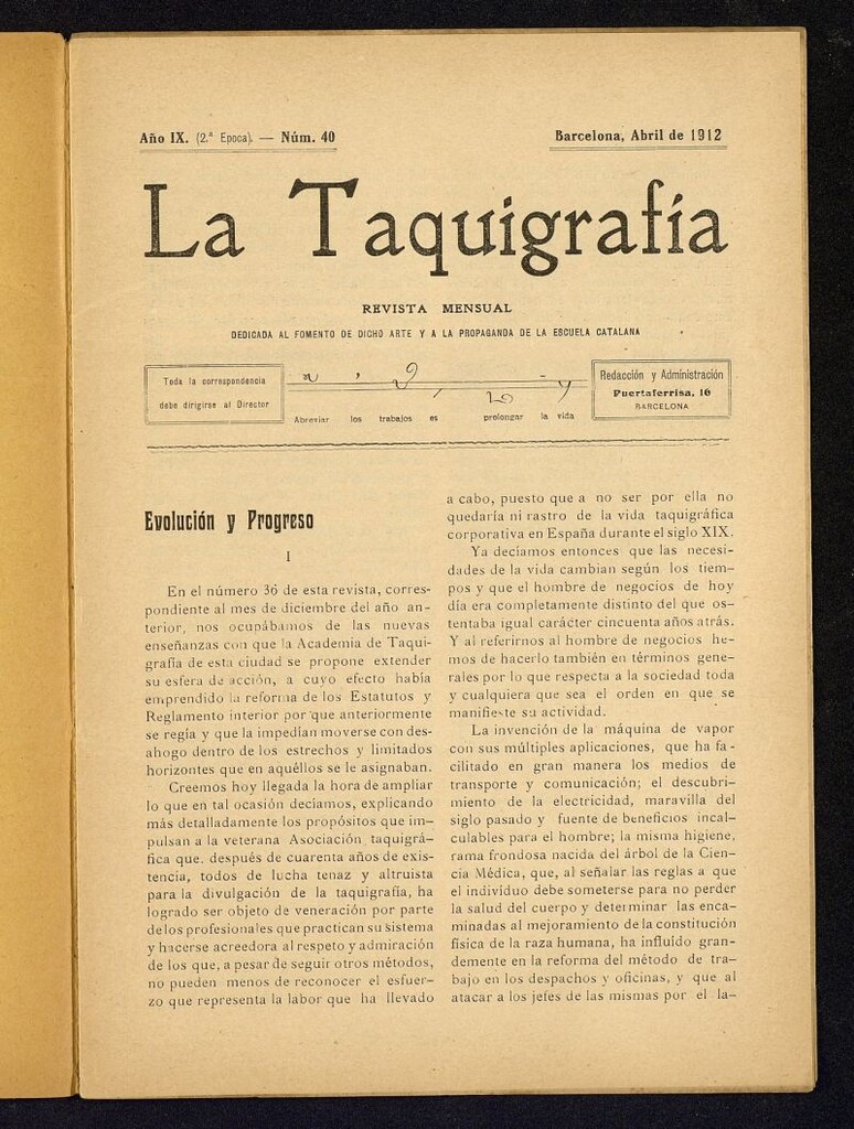 Miniatura de La Taquigrafía. Abril de 1912, nº 40
