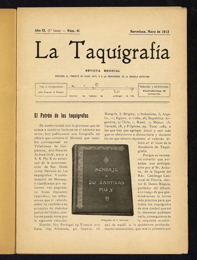 Miniatura de La Taquigrafía. Mayo de 1912, nº 41