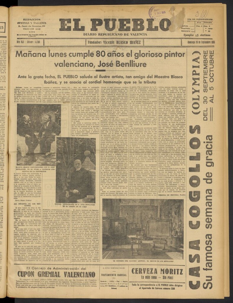 Miniatura de El Pueblo : Diario republicano de Valencia del 29 de septiembre de 1935, nº 14.769