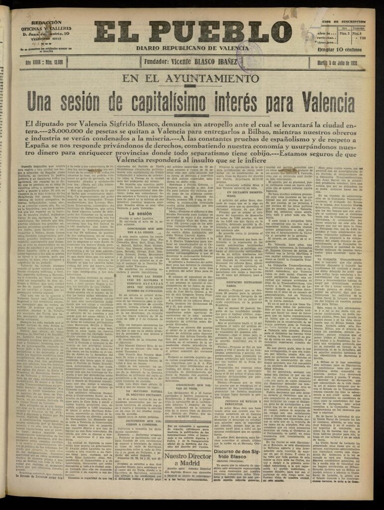 Miniatura de El Pueblo : Diario republicano de Valencia del 5 de julio de 1932, nº 13.800