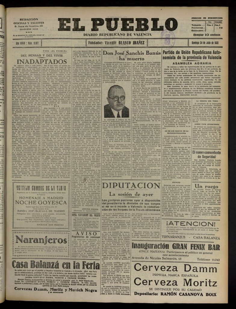 Miniatura de El Pueblo : Diario republicano de Valencia del 24 de julio de 1932, nº 13.817