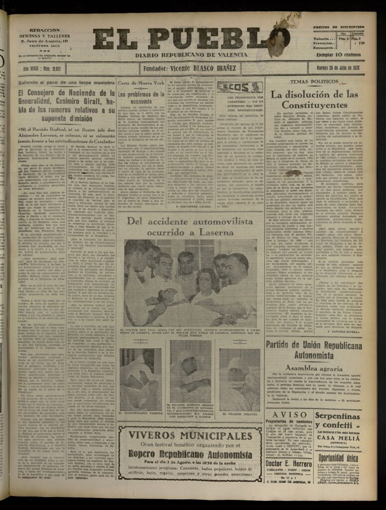 Miniatura de El Pueblo : Diario republicano de Valencia del 29 de julio de 1932, nº 13.821