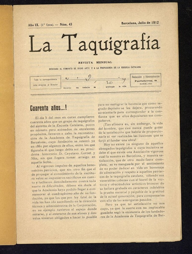 Miniatura de La Taquigrafía. Julio de 1912, nº 43