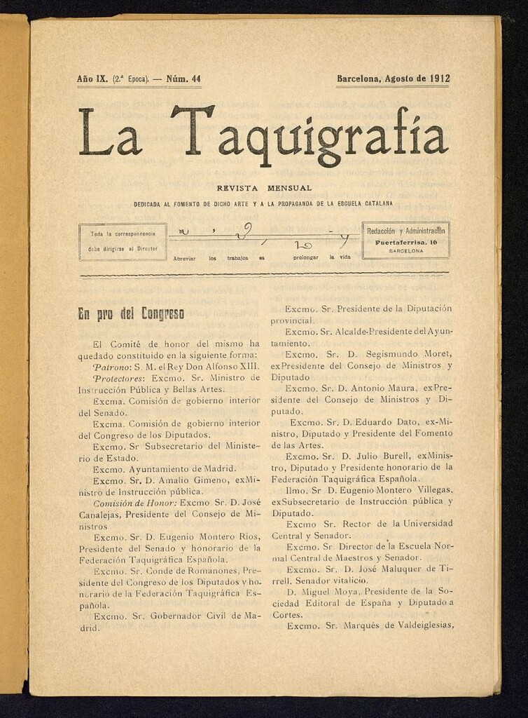 Miniatura de La Taquigrafía. Agosto de 1912, nº 44