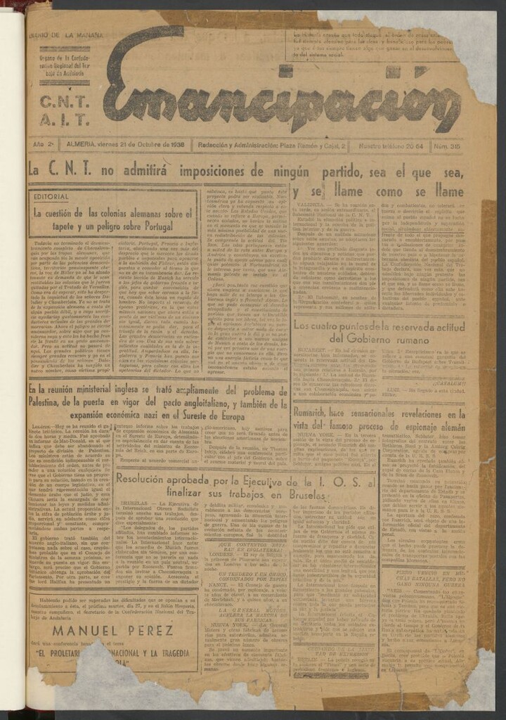 Miniatura de Emancipación : diario de la mañana: órgano de la Confederación Nacional del Trabajo. C.N.T.-A.I.T.