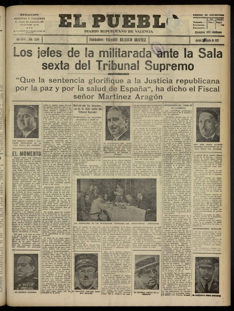 Miniatura de El Pueblo : Diario republicano de Valencia del 25 de agosto de 1932, nº 13.844