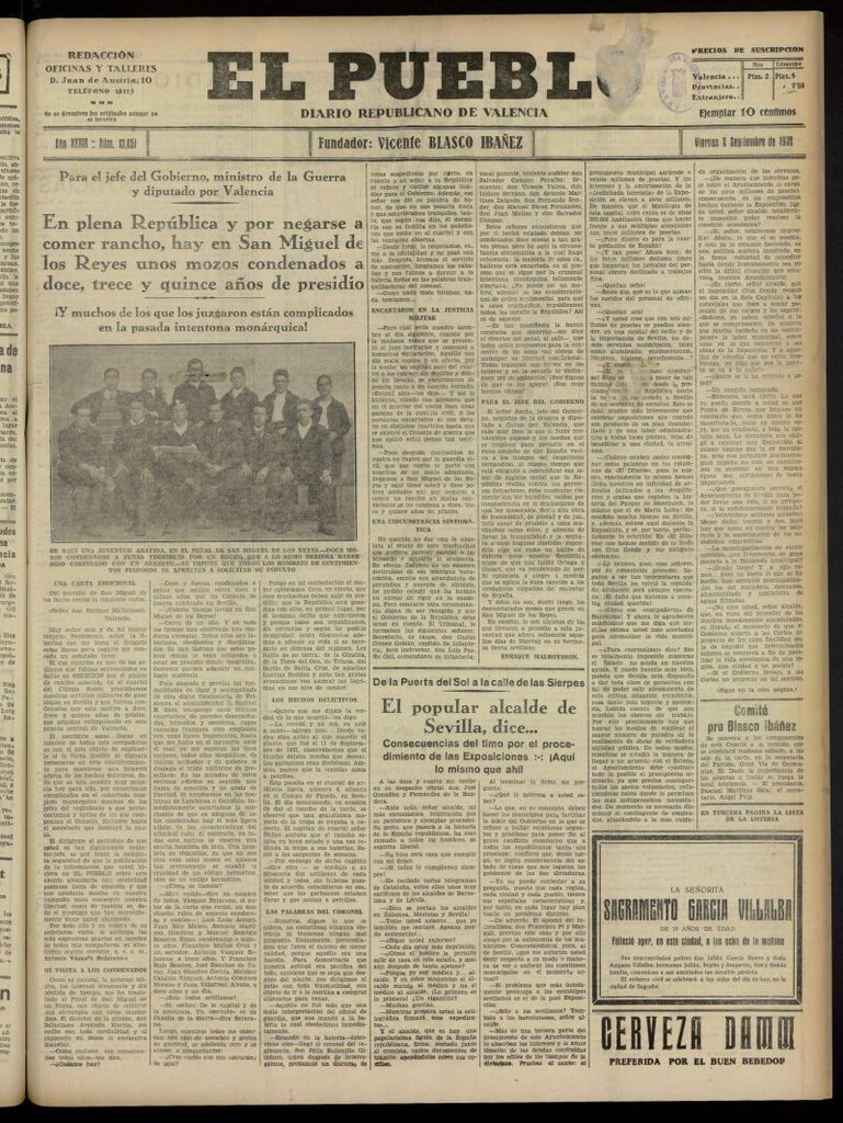 Miniatura de El Pueblo : Diario republicano de Valencia del 2 de septiembre de 1932, nº 13.851