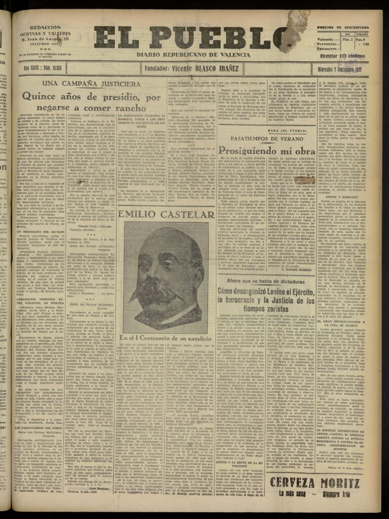 Miniatura de El Pueblo : Diario republicano de Valencia del 7 de septiembre de 1932, nº 13.855