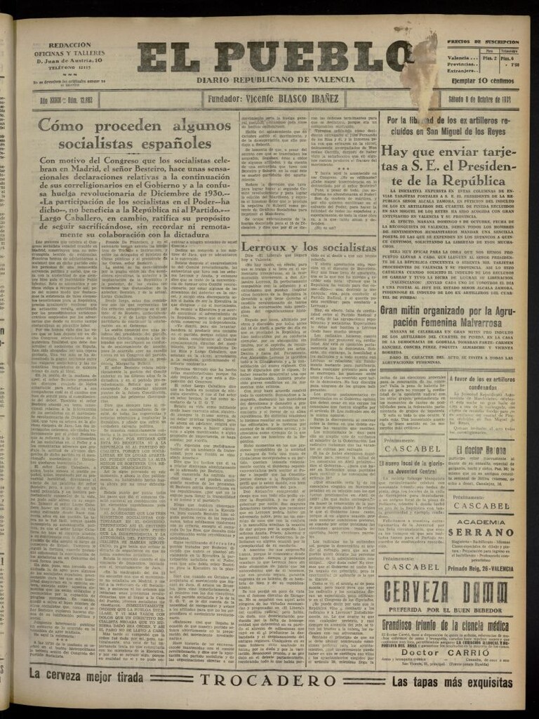 Miniatura de El Pueblo : Diario republicano de Valencia del 8 de octubre de 1932, nº 13.882