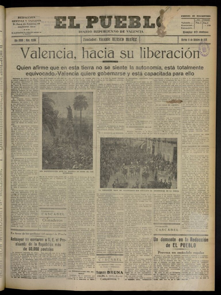 Miniatura de El Pueblo : Diario republicano de Valencia del 11 de octubre de 1932, nº 13.884