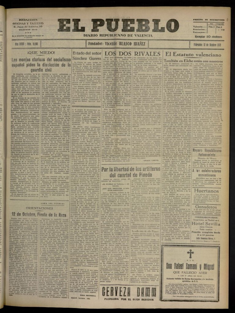 Miniatura de El Pueblo : Diario republicano de Valencia del 12 de octubre de 1932, nº 13.885