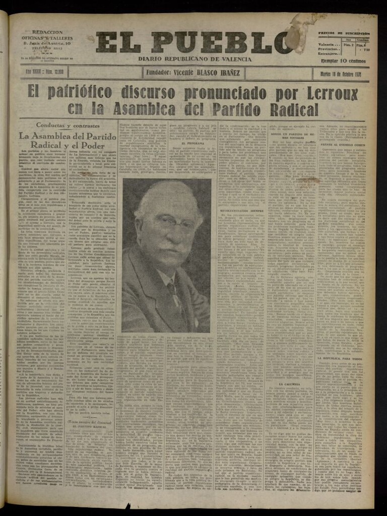 Miniatura de El Pueblo : Diario republicano de Valencia del 18 de octubre de 1932, nº 13.890