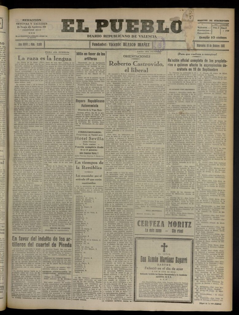Miniatura de El Pueblo : Diario republicano de Valencia del 19 de octubre de 1932, nº 13.891