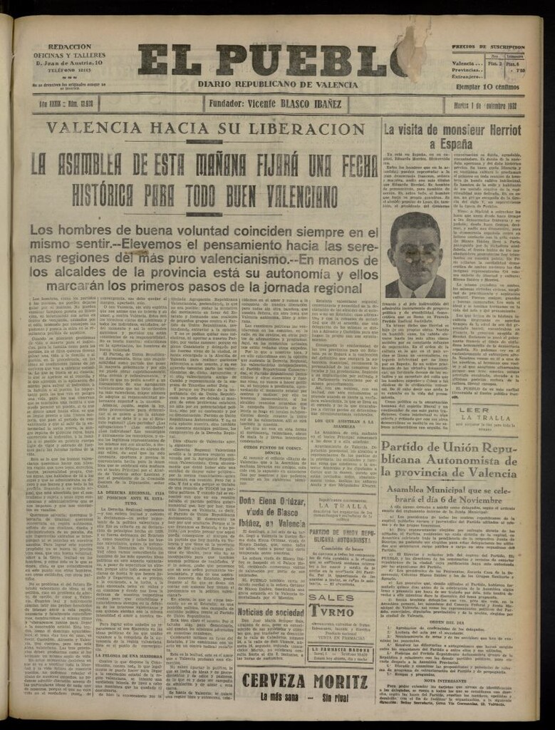 Miniatura de El Pueblo : Diario republicano de Valencia del 1 de noviembre de 1932, nº 13.902