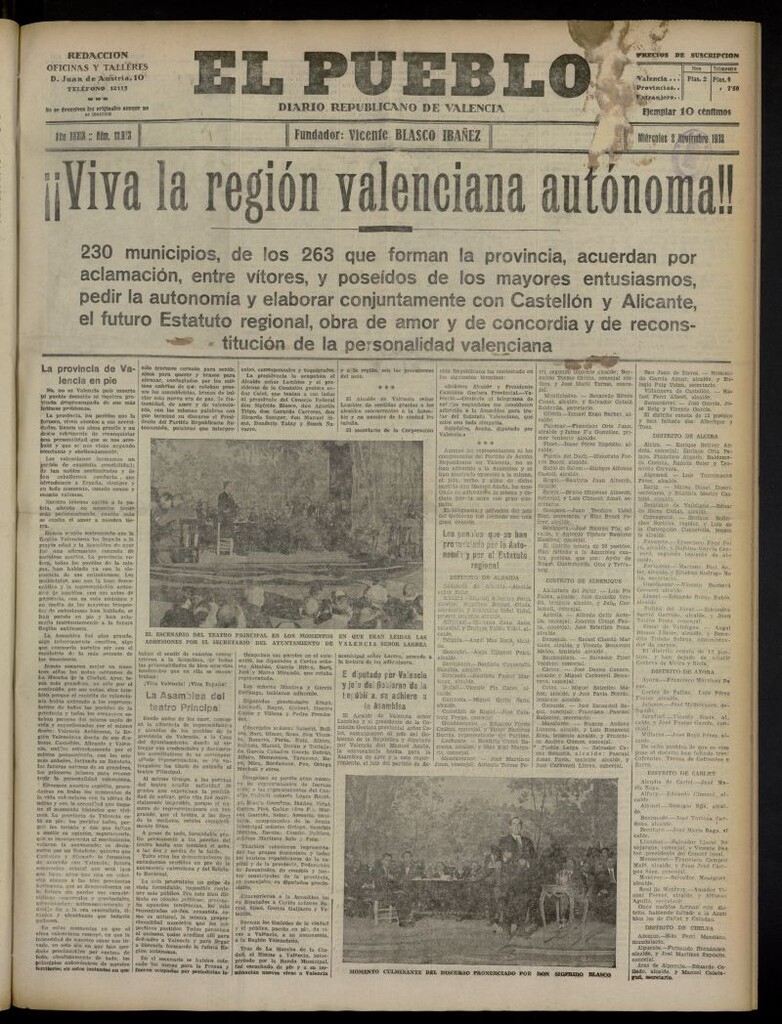 Miniatura de El Pueblo : Diario republicano de Valencia del 2 de noviembre de 1932, nº 13.903