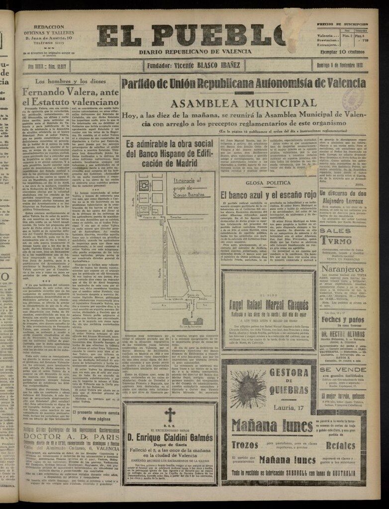 Miniatura de El Pueblo : Diario republicano de Valencia del 6 de noviembre de 1932, nº 13.907
