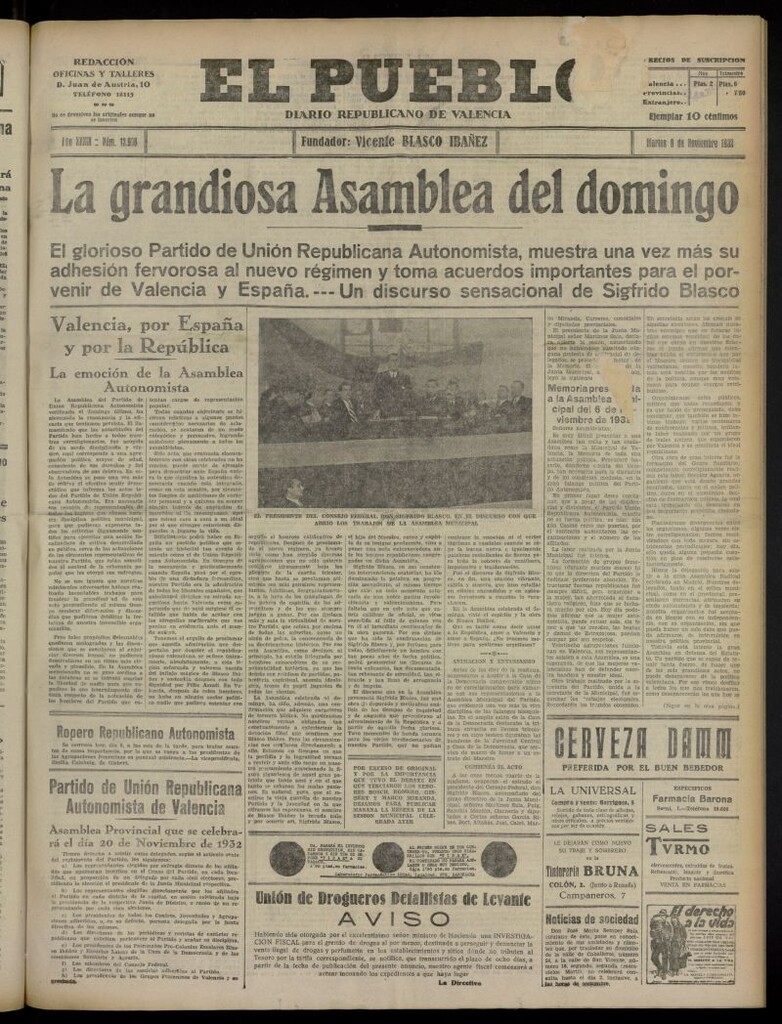 Miniatura de El Pueblo : Diario republicano de Valencia del 8 de noviembre de 1932, nº 13.908