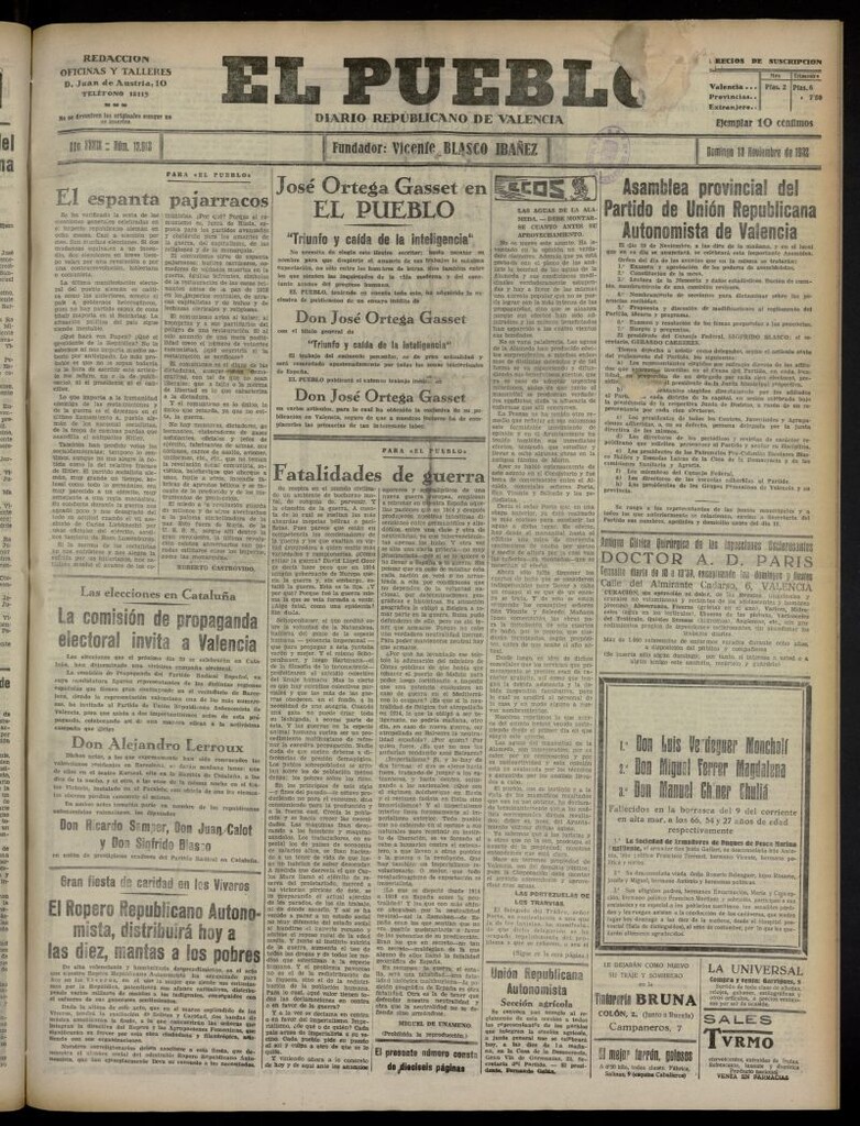 Miniatura de El Pueblo : Diario republicano de Valencia del 13 de noviembre de 1932, nº 13.913