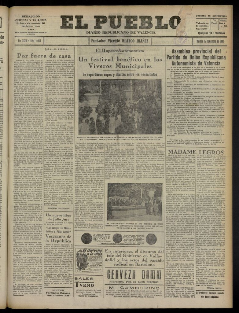 Miniatura de El Pueblo : Diario republicano de Valencia del 15 de noviembre de 1932, nº 13.914