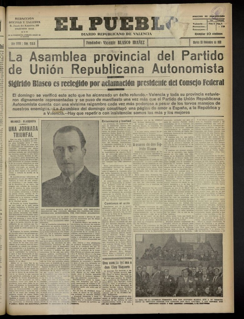 Miniatura de El Pueblo : Diario republicano de Valencia del 22 de noviembre de 1932, nº 13.920