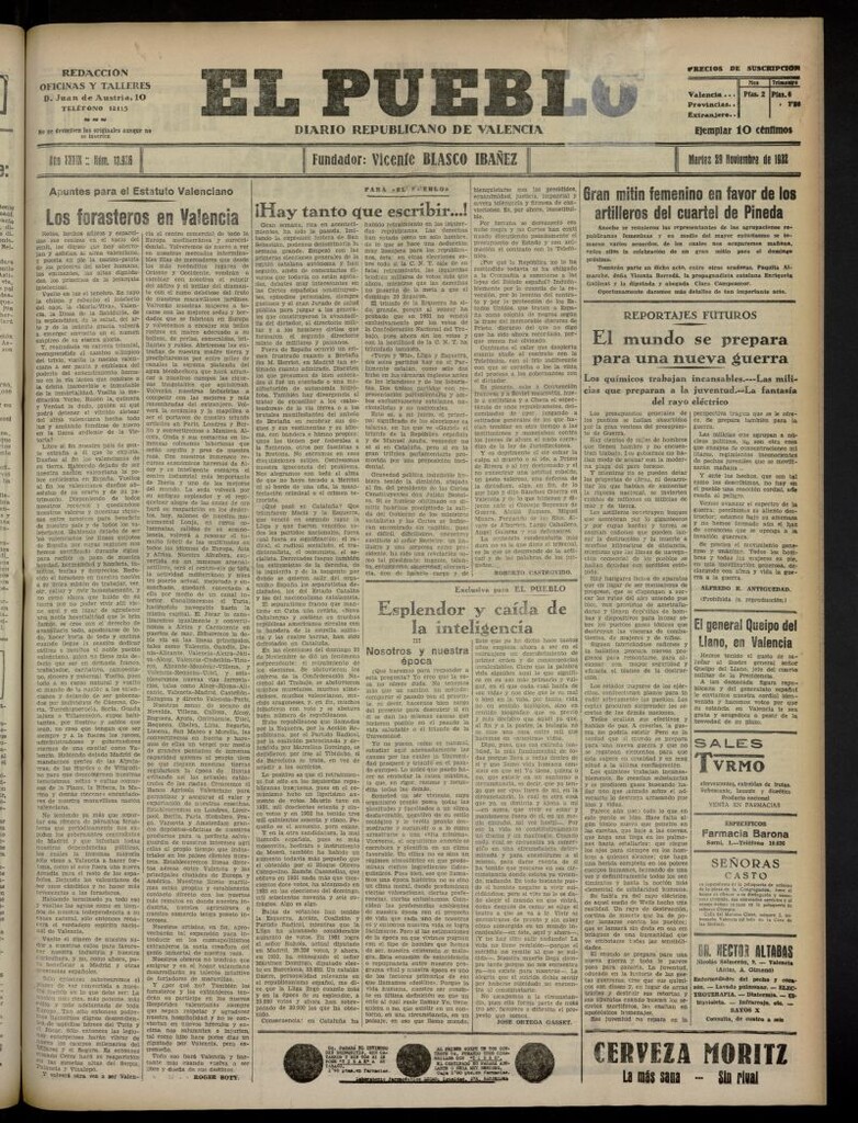 Miniatura de El Pueblo : Diario republicano de Valencia del 29 de noviembre de 1932, nº 13.926