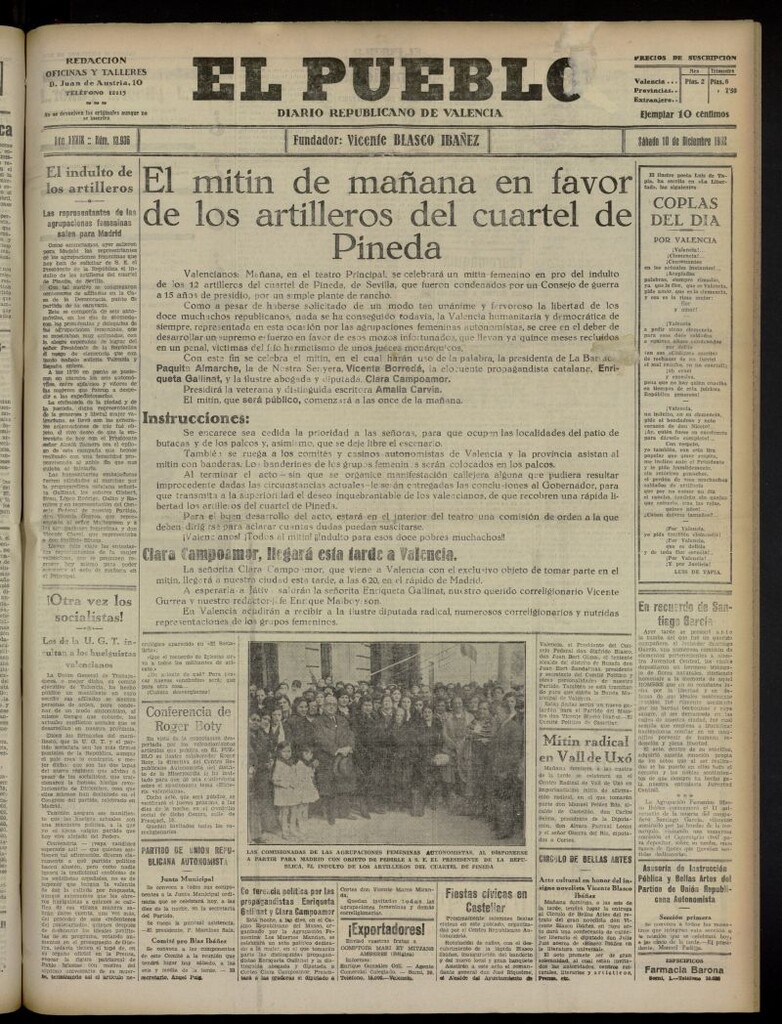 Miniatura de El Pueblo : Diario republicano de Valencia del 10 de diciembre de 1932, nº 13.936