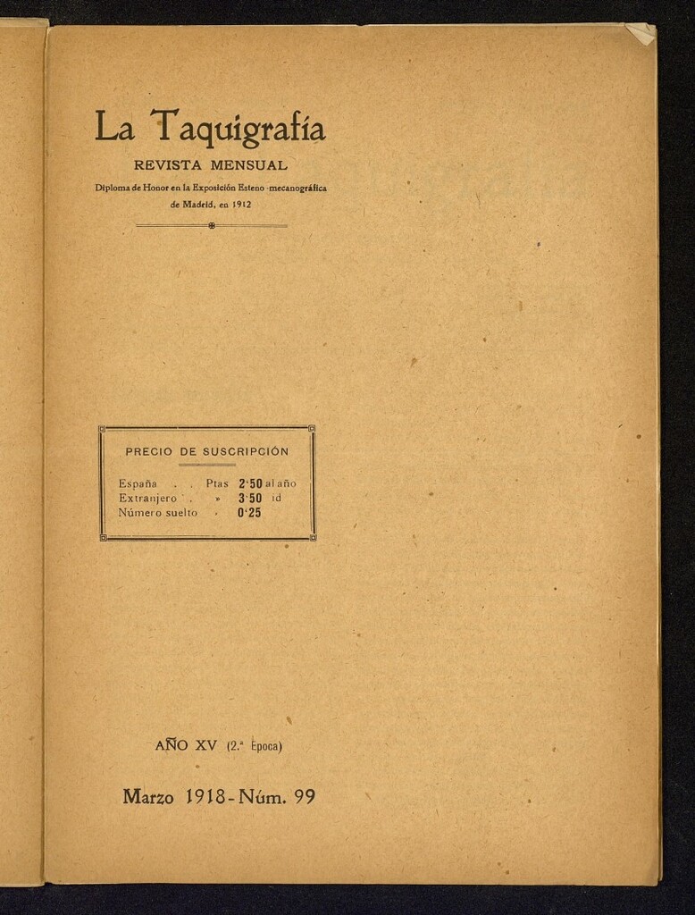 Miniatura de La Taquigrafía. Marzo de 1918, nº 99