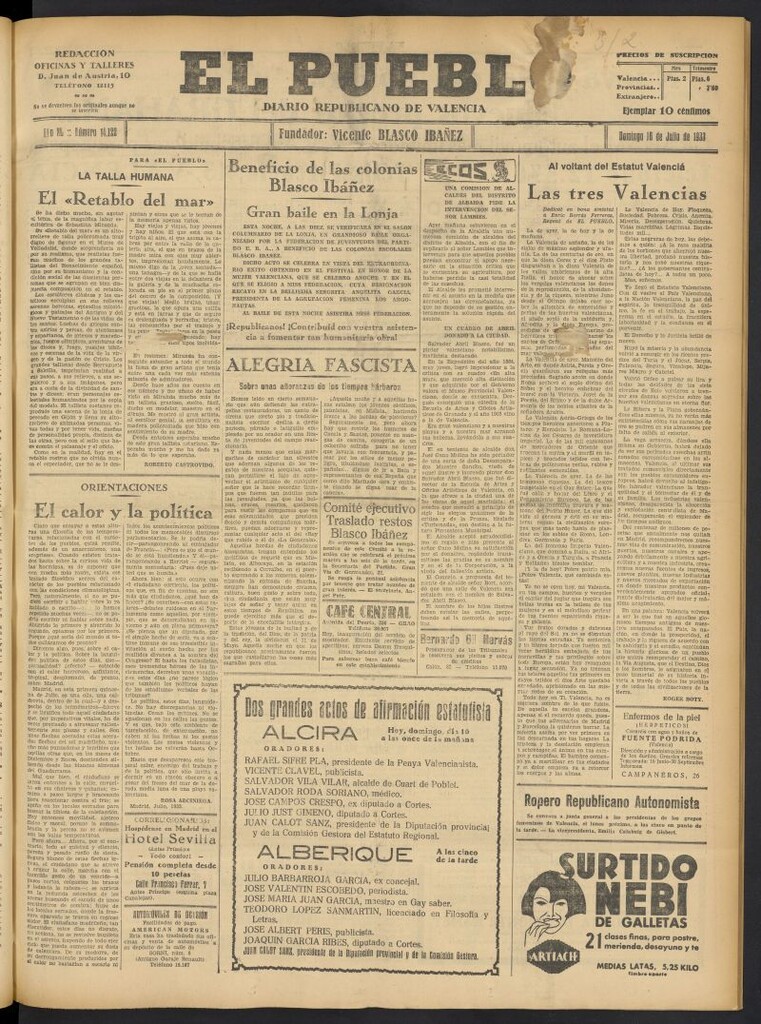 Miniatura de El Pueblo : Diario republicano de Valencia del 16 de julio de 1933, nº 14.122