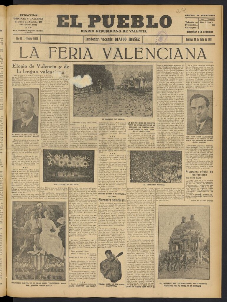 Miniatura de El Pueblo : Diario republicano de Valencia del 23 de julio de 1933, nº 14.128