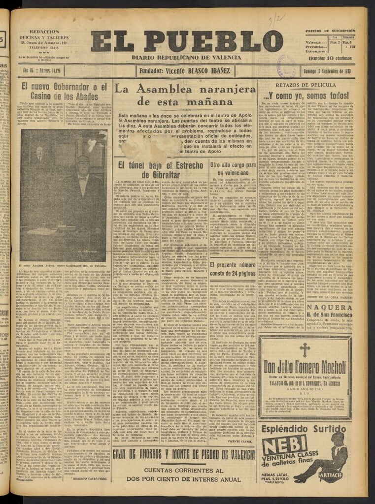 Miniatura de El Pueblo : Diario republicano de Valencia del 17 de septiembre de 1933, nº 14.176