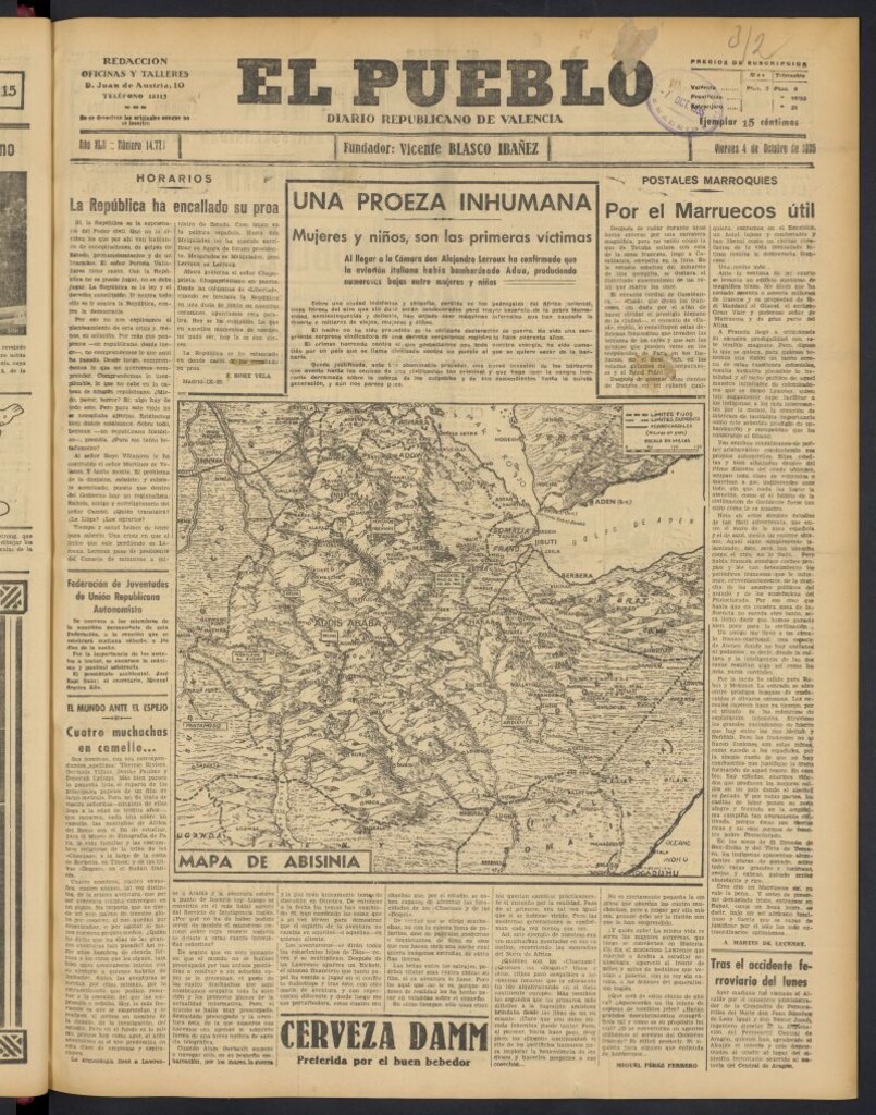 Miniatura de El Pueblo : Diario republicano de Valencia del 4 de octubre de 1935, nº 14.773