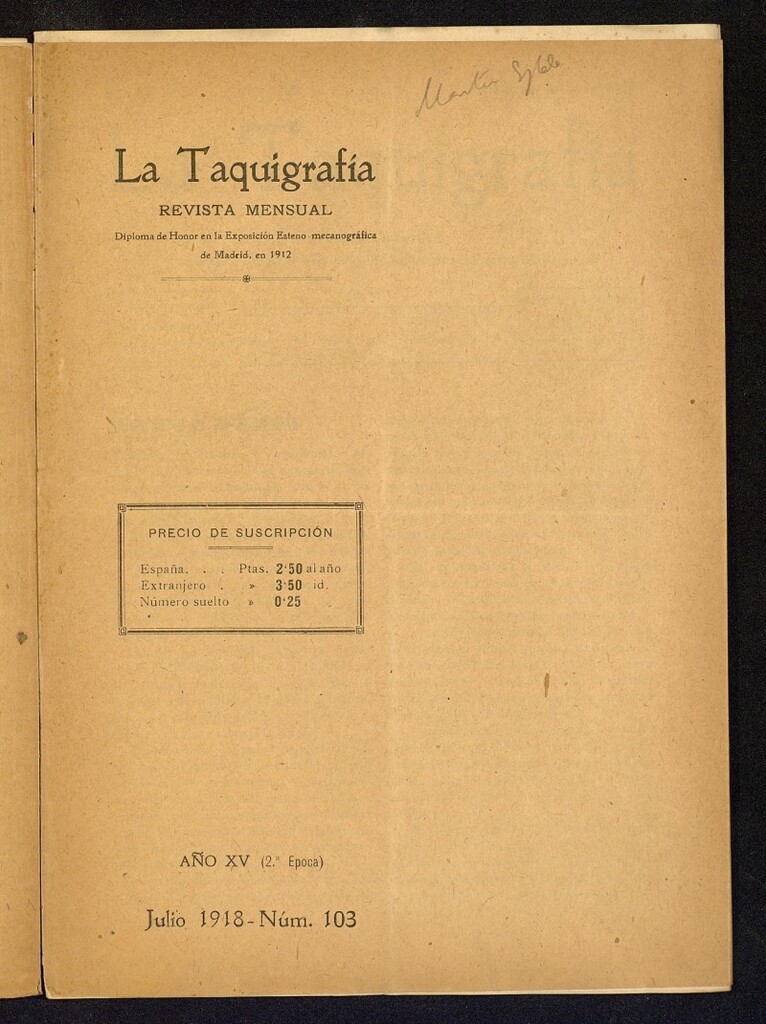 Miniatura de La Taquigrafía. Julio de 1918, nº 103