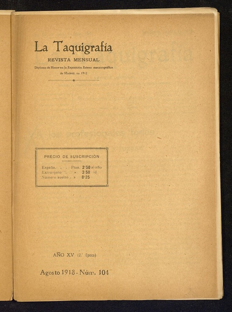 Miniatura de La Taquigrafía. Agosto de 1918, nº 104