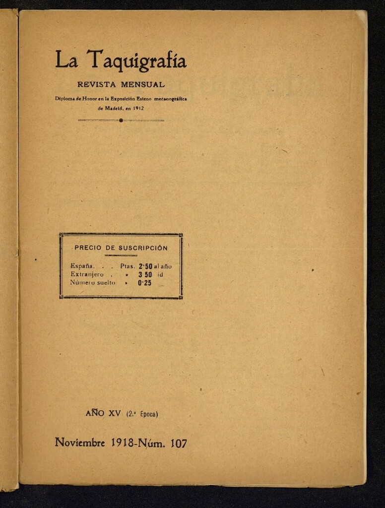 Miniatura de La Taquigrafía. Noviembre de 1918, nº 107