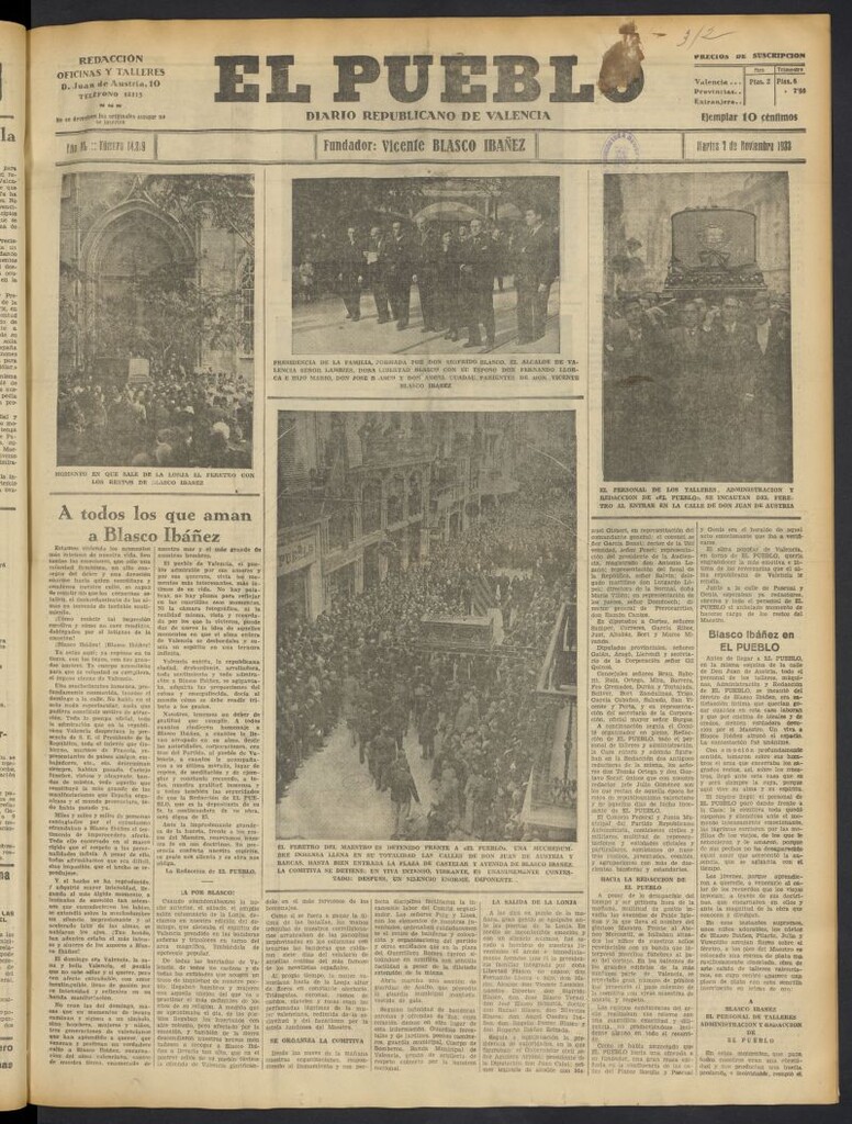 Miniatura de El Pueblo : Diario republicano de Valencia  del 7 de noviembre de 1933, nº 14.219