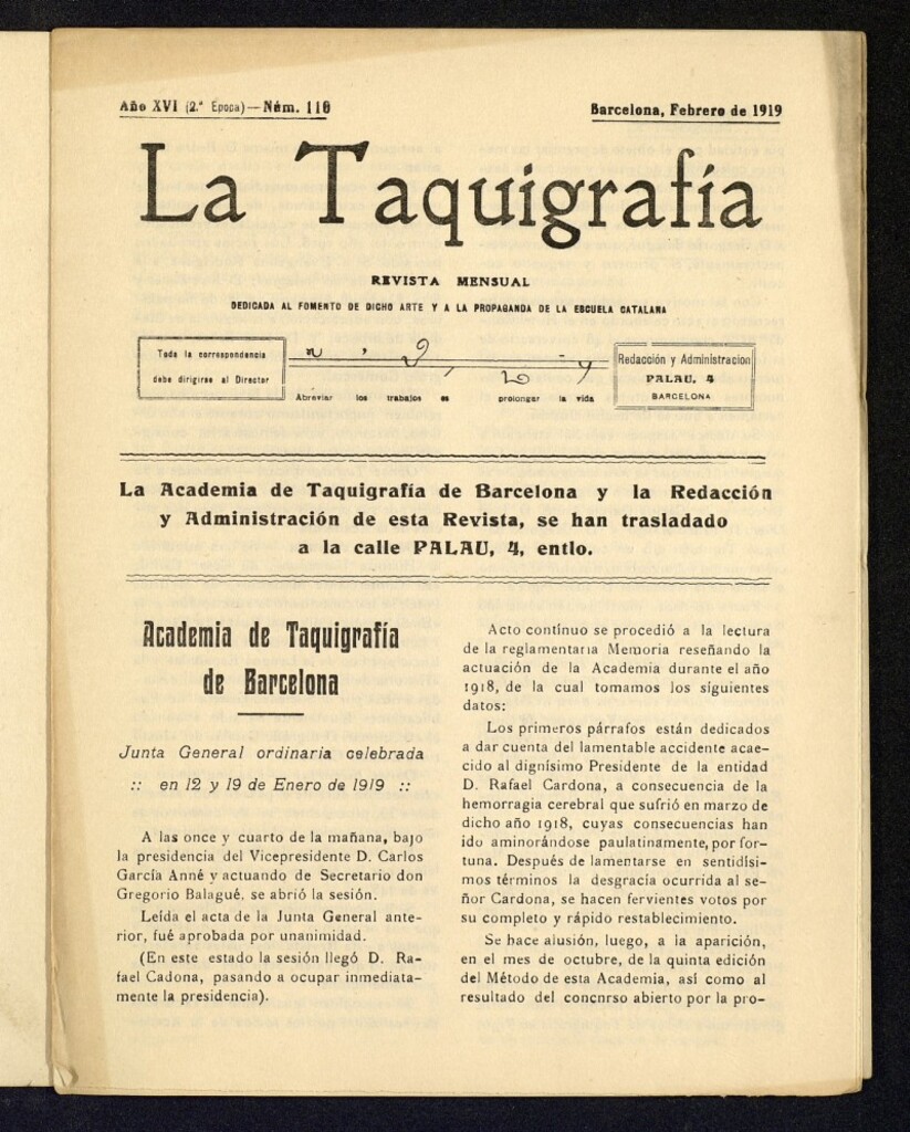 Miniatura de La Taquigrafía. Febrero de 1919, nº 110