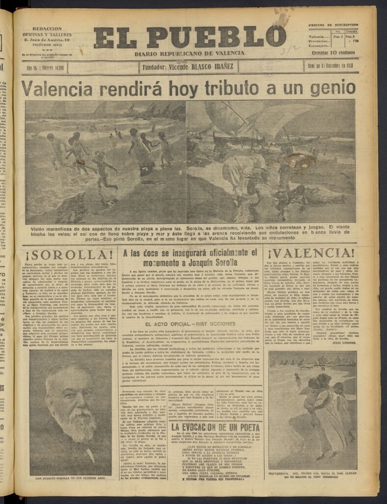 Miniatura de El Pueblo : Diario republicano de Valencia  del 31 de diciembre de 1933, nº 14.266