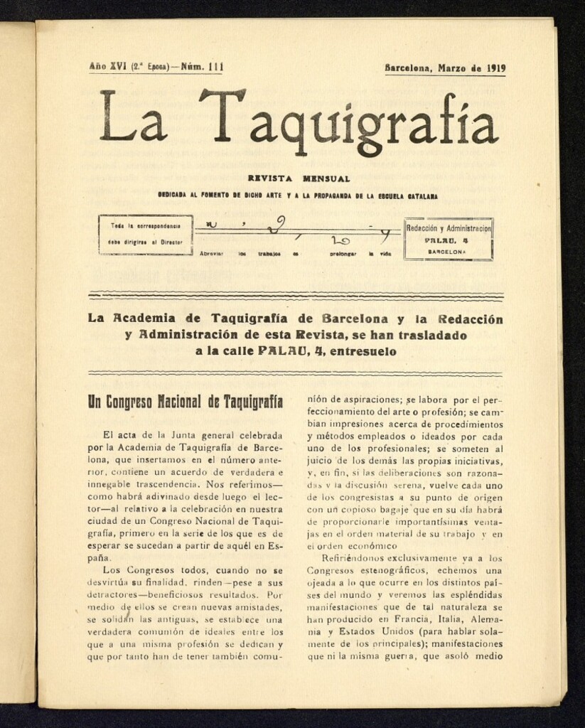 Miniatura de La Taquigrafía. Marzo de 1919, nº 111