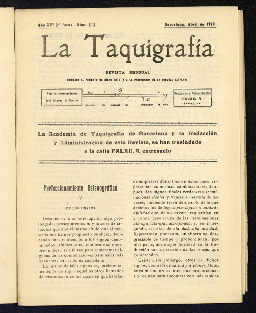 Miniatura de La Taquigrafía. Abril de 1919, nº 112