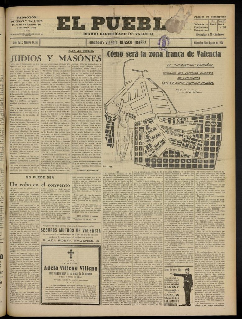 Miniatura de El Pueblo : Diario republicano de Valencia del 22 de agosto de 1934, nº 44.158
