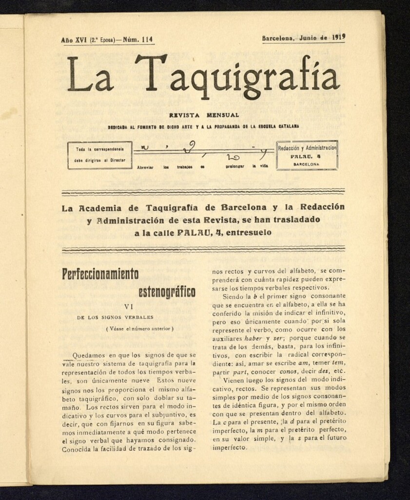 Miniatura de La Taquigrafía. junio de 1919, nº 114