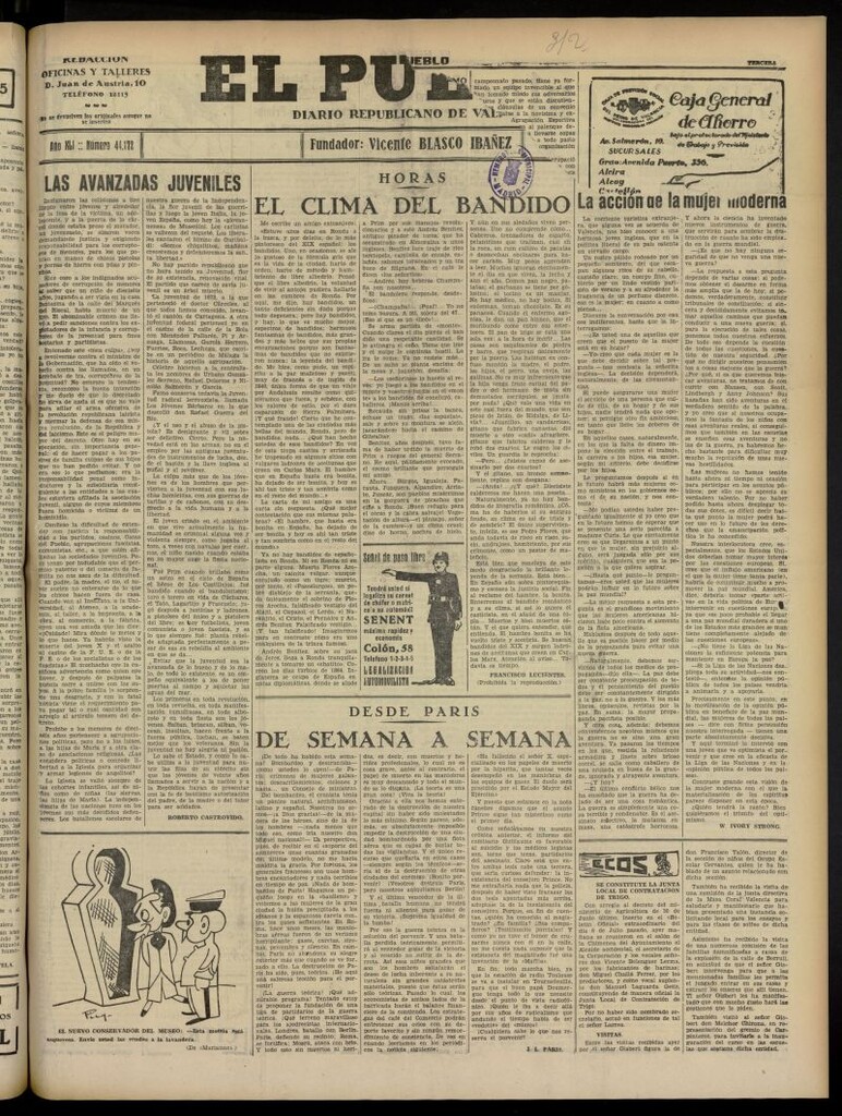 Miniatura de El Pueblo : Diario republicano de Valencia del 7 de septiembre de 1934, nº 44.172