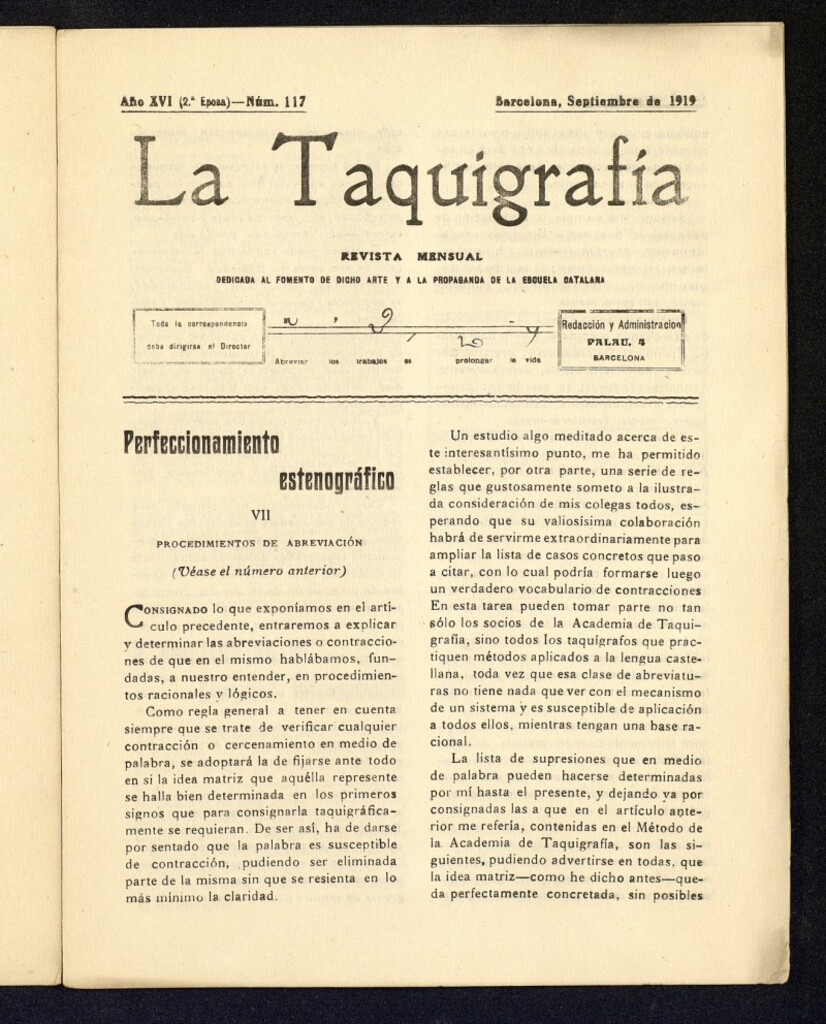 Miniatura de La Taquigrafía. Septiembre de 1919, nº 117
