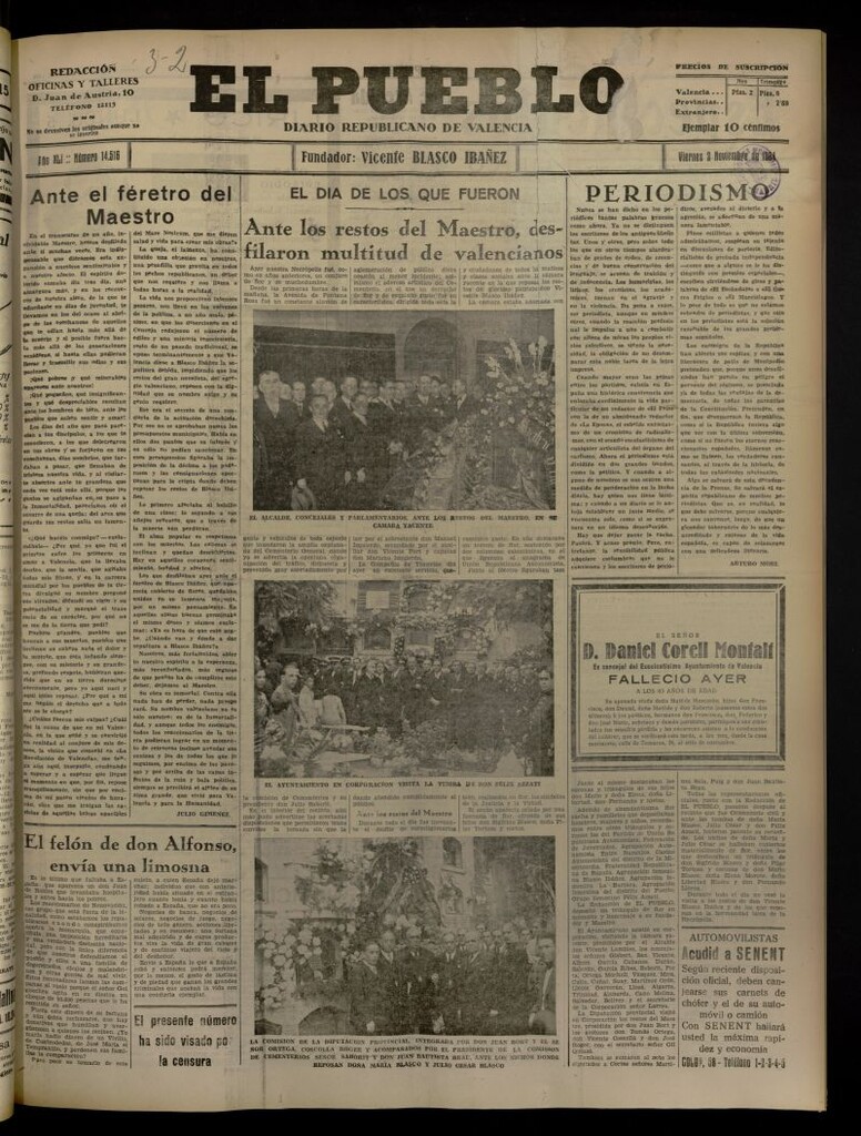 Miniatura de El Pueblo : Diario republicano de Valencia del 2 de noviembre de 1934, nº 14.516