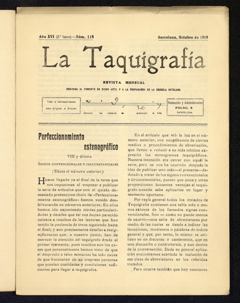 Miniatura de La Taquigrafía. Octubre de 1919, nº 118